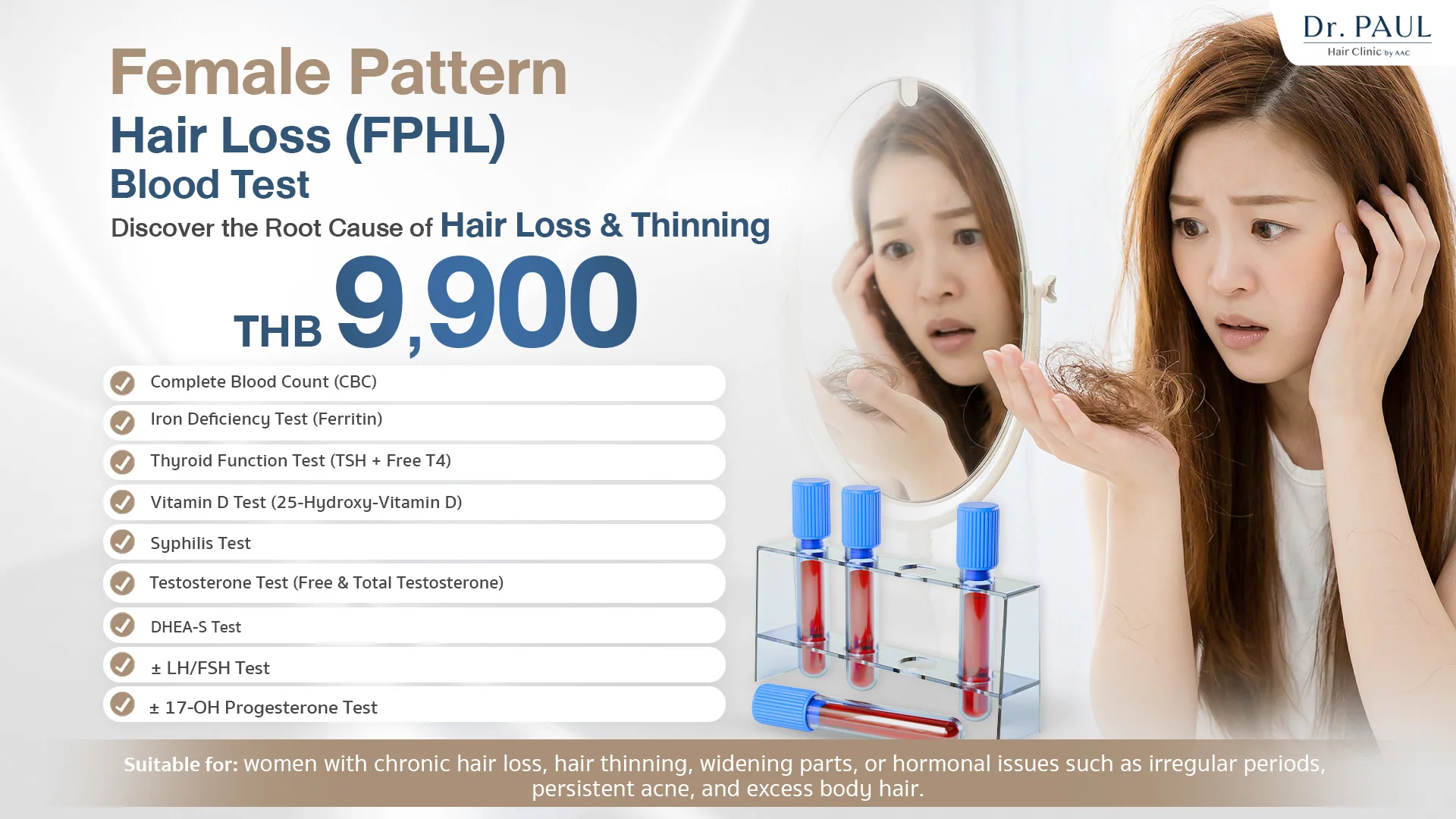 Blood test for women with female pattern hair loss.
